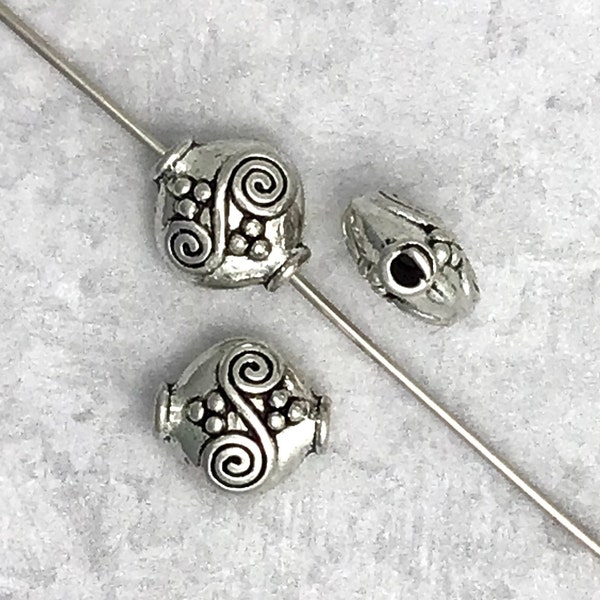 12mm x 13mm Double Spiral Pewter Beads • 10 pcs - Puffy Vessel Shaped Spacer Beads • Double Sided • Silver Tone • 2mm Hole