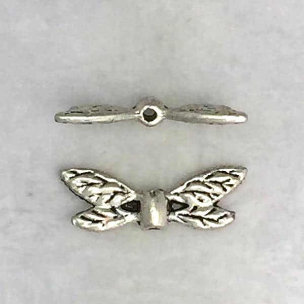 12 pcs - Dragonfly Wing Beads - Dragonfly Wing Spacers (8x21mm) - Antique Silver Finish - Lead Free Pewter Bead - Reversible