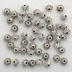 50 pcs - 4mm Bicone Antique Silver Beads - Mini Fluted Bicone Bead - Antique Silver Beads - Lead Safe Pewter Bead