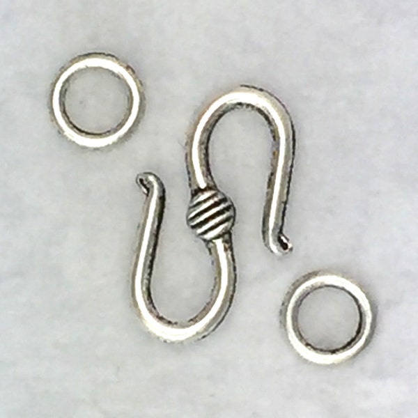 12 pieces S Hook Clasp Set for Necklaces and Bracelets •  Antique Silver Clasp • S-Hook With 2 Rings • Necklace or Bracelet Connector