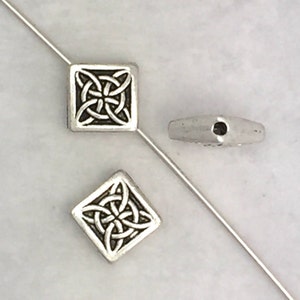 12 pcs - 9mm Square Celtic Knot Bead - Antique Silver  Finish - Spacer Bead - 1.2mm Hole - Flat Diamond Bead - Double Sided - Reversible