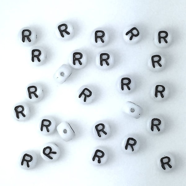 White Alphabet Bead - Letter R - Porcelain Beads - Czech Glass Bead - for Personalized Jewelry - Custom Name Bracelets or Necklaces