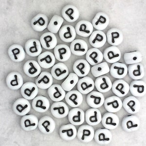 Alphabet Bead - Letter P - White/Black - Porcelain Beads - Czech Glass Bead - for Personalized Jewelry - Custom Name Bracelets