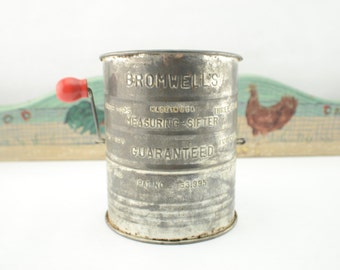Vintage Metal Bromwell's 3 Cup Flour Sifter, Collectible Kitchen Utensils, Country Kitchen Display