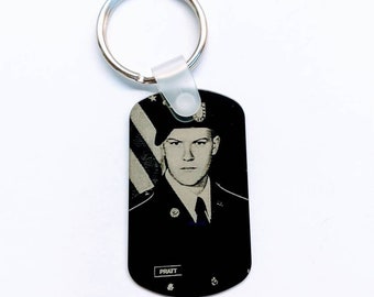 Dogtag Photo Keychain Laser Engraved Proud Parent of a Soldier Military Personalized