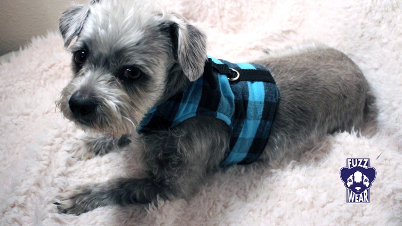 Dog Cat Harness Small Bowtie Blue Plaid Costume MADE TO ORDER