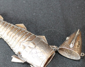 antique silver fish shaped atriculated box 1800s denmark Antique Victorian Sterling Silver Articulated Fish Spice Box C.1880