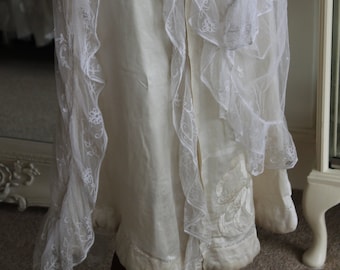 Edwardian wedding dress, ivory satin & lace embroidered wedding dress,  antique 1910s ivory silk bridal gown, vintage brides wedding dress