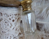 Victorian clear glass scent bottle with hinged gold coloured lids. Vintage perfume bottle. Antique scent bottle. Vintage scent bottle