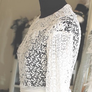 Antique 1800s long sleeve lace wedding dress bodice only, vintage ladies lace costume blouse, antique lace top, Victorian ivory lace blouse
