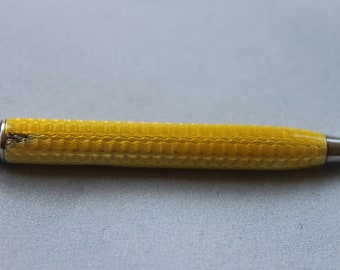 antique 1920/'s small pocket size retracting pencil Art Deco silver and yellow Guillioche enamel pencil ladies vintage 20/'s handbag pencil