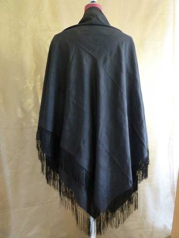 Large Antique Victorian black fringed silk piano s
