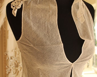 Corpiño de red de 1900/1920, cuello de encaje antiguo, blusa de encaje vintage, chaleco de tul eduardiano, blusa de boda sin mangas de encaje y tul de 1920,