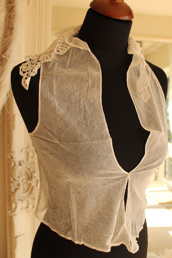 1900/1920s net bodice, antique lace collar, vinta… - image 1