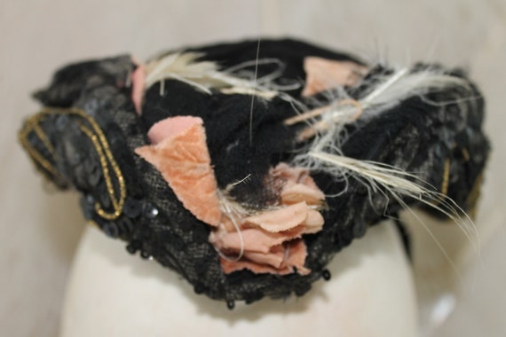 Antique black silk bonnet, Victorian mourning hat… - image 2