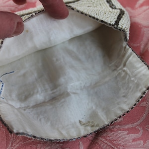 French 1920s bag, Art Deco ladies cream/silver beaded evening bag, antique 20s beaded small flat clutch purse, vintage flapper wedding bag