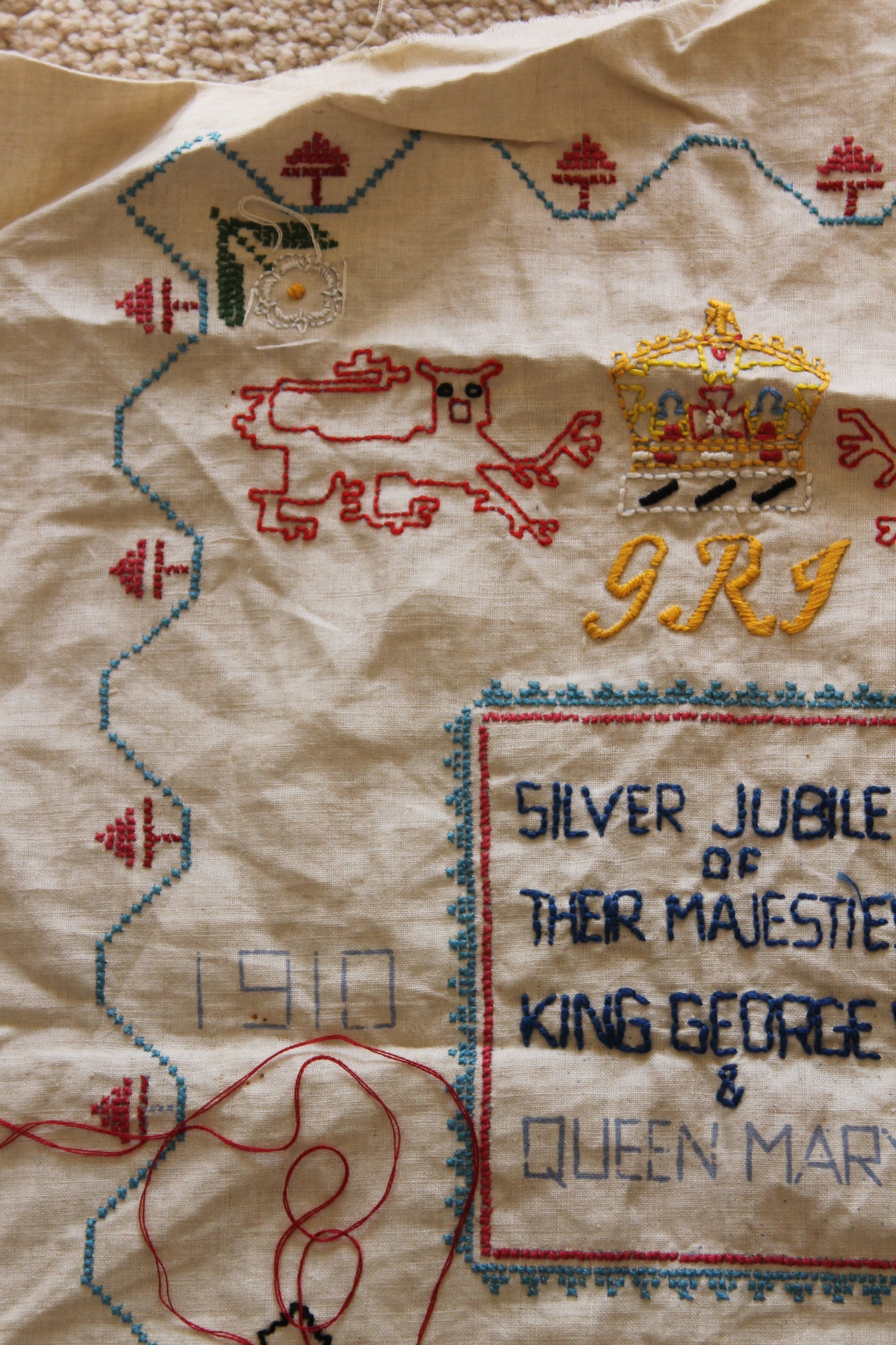 Part finished 1930's silver jubilee embroidery King Etsy