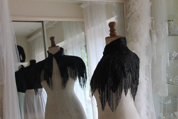 Antique Victorian black bead encrusted cape, Victo