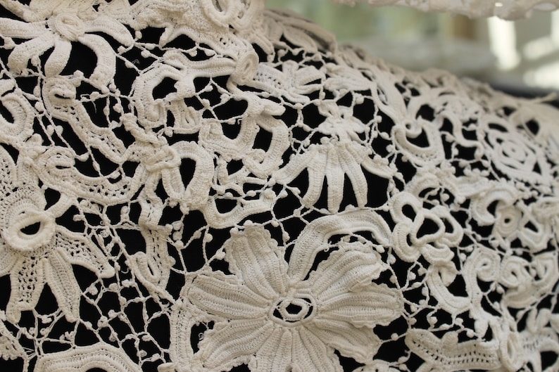 Victorian Irish lace bodice, 1850s wide scoop neck dress top, white antique Jane Austen style empire waist open lace blouse, vintage wedding image 6