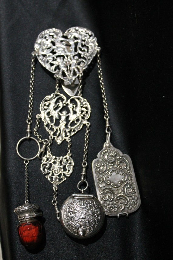 19th century silver metal chatelaine, silver colou