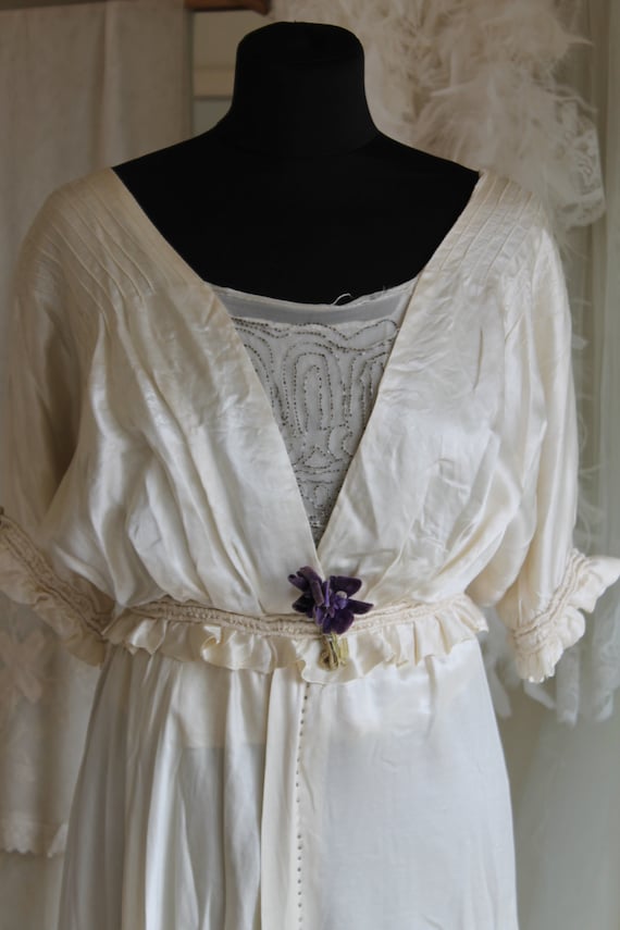 Edwardian wedding dress, ivory silk satin 3/4 leng