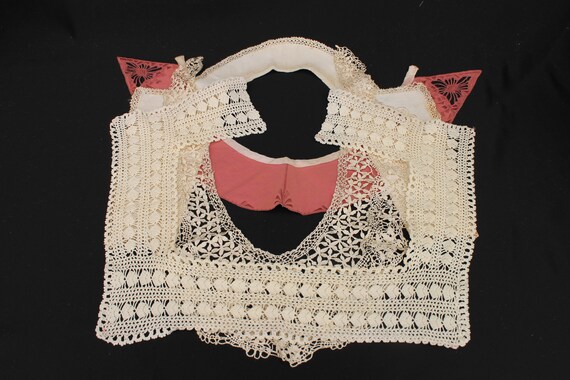 Antique silk & lace collars, pink, cream linen, i… - image 9