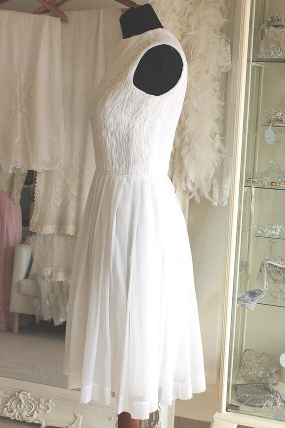 1960s Beaded Chiffon Short Wedding Dress, Pleated Cocktail Gown - Etsy 1960s Beaded Chiffon Short Wedding Dress, Pleated Cocktail Gown - Etsy