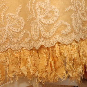Victorian gold silk & lace frilled underskirt, antique lace and yellow silk skirt, Victorian Steampunk costume, silk and lace wedding skirt
