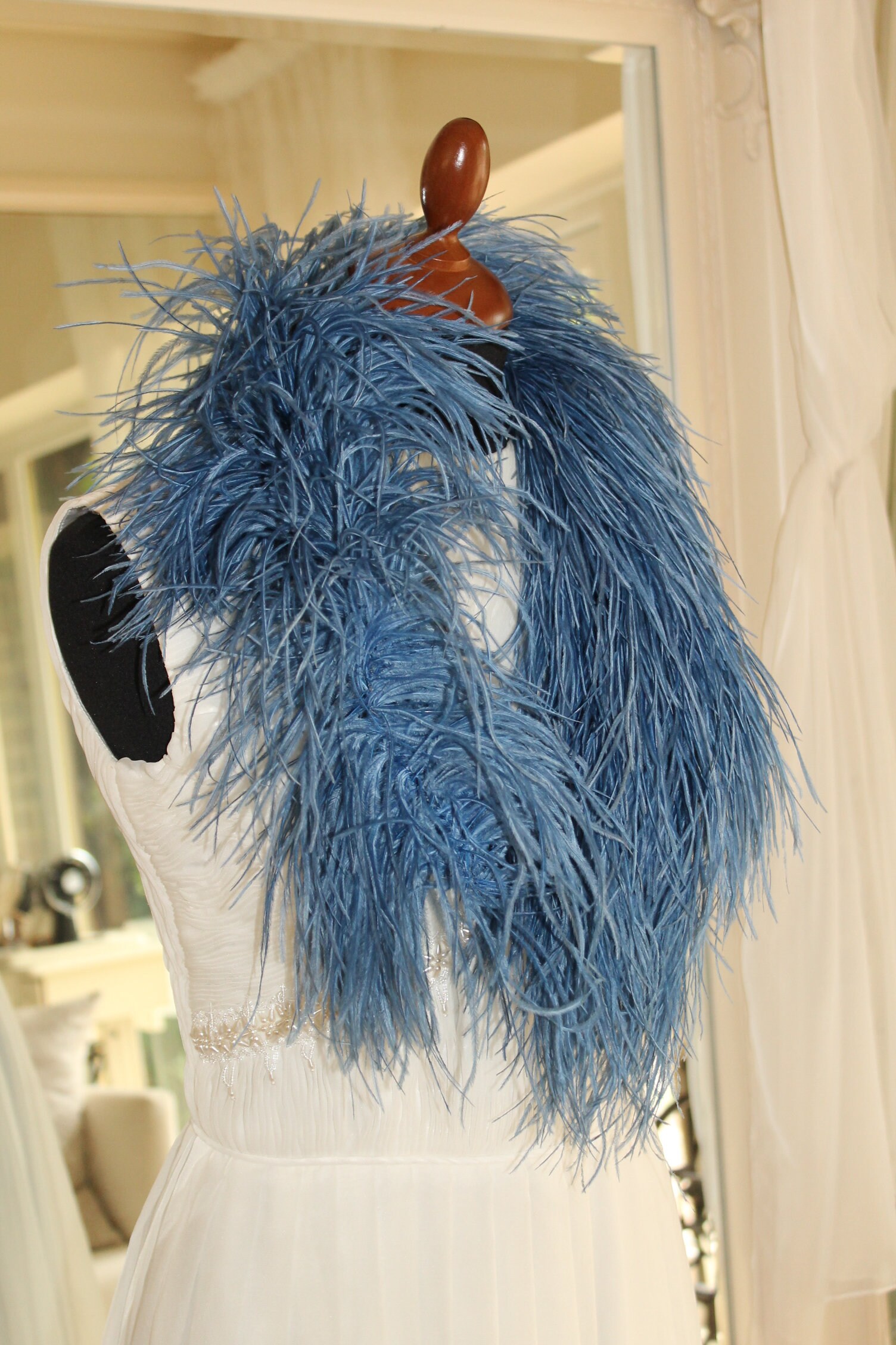 Edwardian Blue Ostrich Feather Boa 1920s Art Deco Short Etsy UK