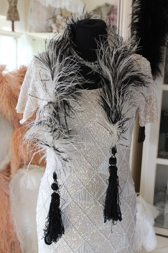 Antique Edwardian black and white ostrich feather