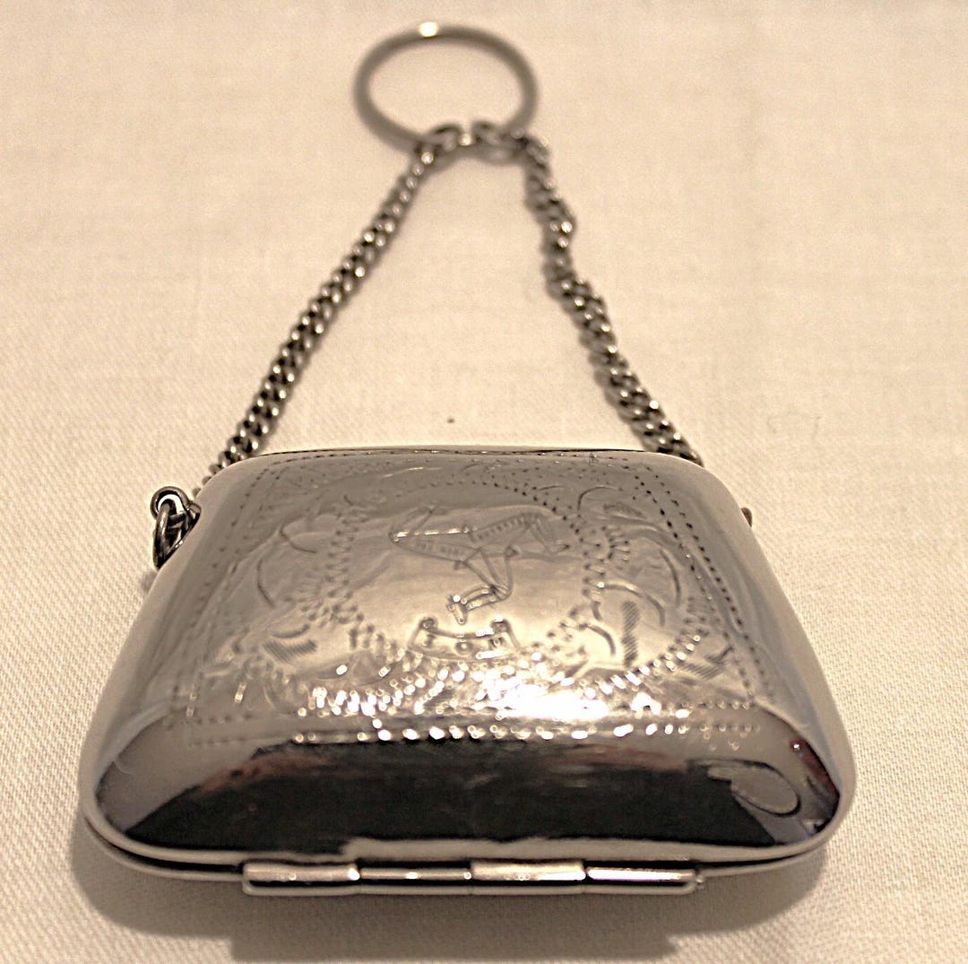 Victorian Silver Serpentine Coin Purse, Antique Chatelaine Evening