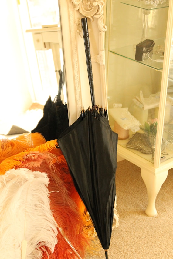 Antique black silk umbrella, spares or repairs, V… - image 2