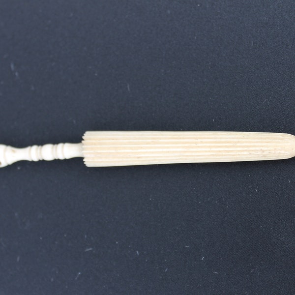 Antique carved bovine bone parasol needle case with Stanhope view of the Eiffel Tower, souvenir of France, Victorian sewing tool accessory.