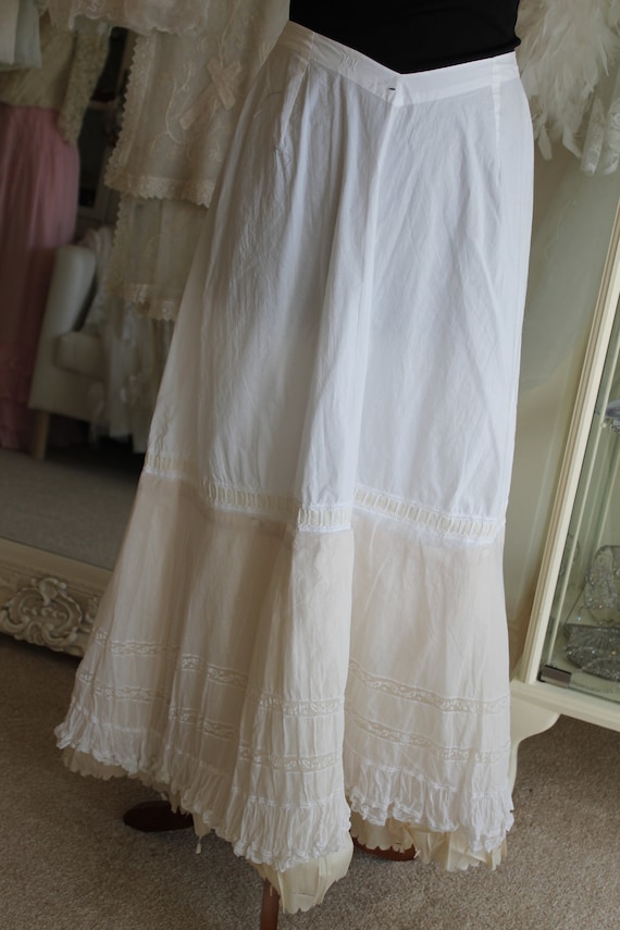 Antique silk, white cotton and lace underskirt, l… - image 3