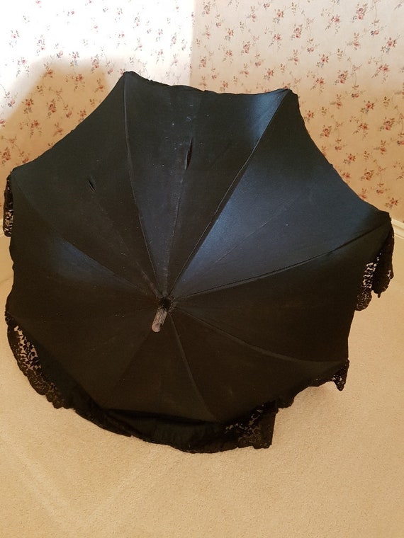 Antique Edwardian black satin and lace fully lined