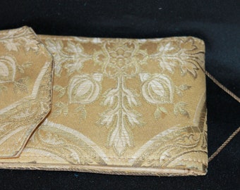 Antieke Franse avondportemonnee van zijdebrokaat, art nouveau, jaren 1900