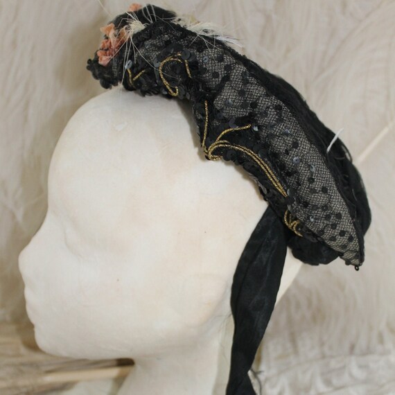 Antique black silk bonnet, Victorian mourning hat… - image 5