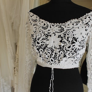 Victorian Irish lace bodice, 1850s wide scoop neck dress top, white antique Jane Austen style empire waist open lace blouse, vintage wedding image 3