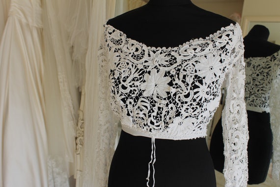 Victorian antique white Irish lace bodice, 1850s w