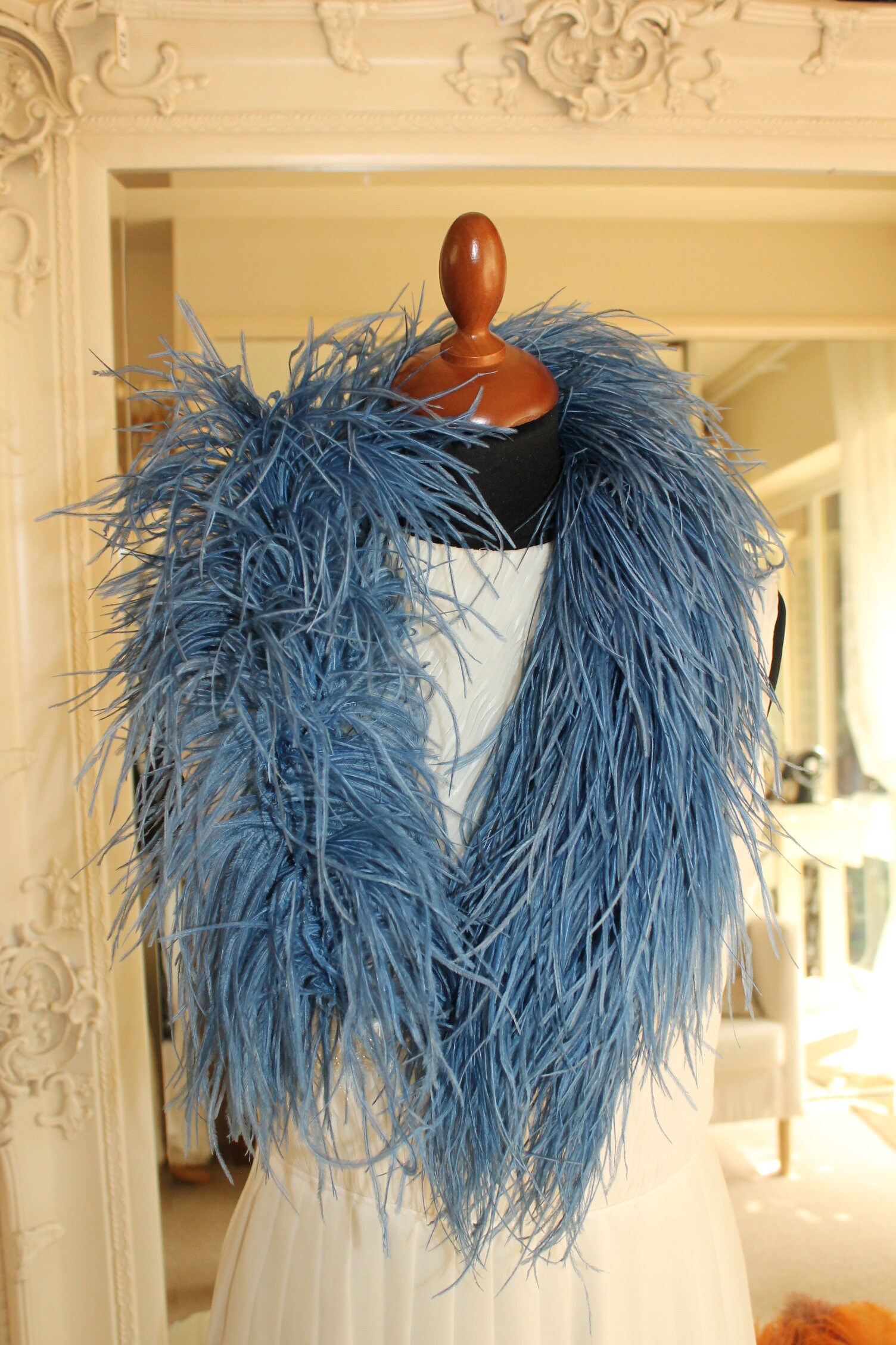 Edwardian Blue Ostrich Feather Boa 1920s Art Deco Short Etsy UK