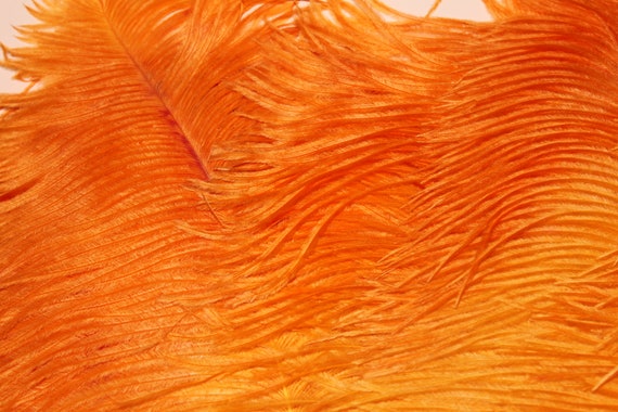 Art Deco feather fan, large orange feather fan, a… - image 8