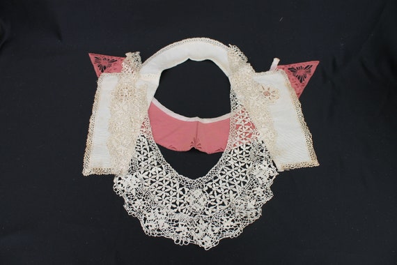 Antique silk & lace collars, pink, cream linen, i… - image 1