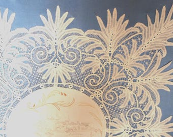Victorian Embroidered Lace Tablecloth, Antique Linen Mat (85cm)