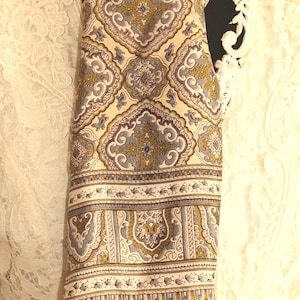Long paisley silk scarf, cream grey and green paisley design, mid century silk scarf, mid century ladies silk scarf