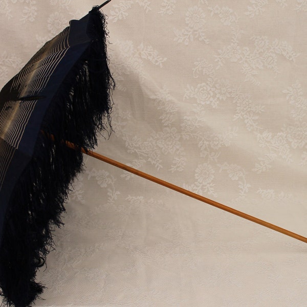 Victorian black, navy and cream ladies parasol, narrow carriage style parasol, steampunk/theatre/film costume accessory, antique umbrella