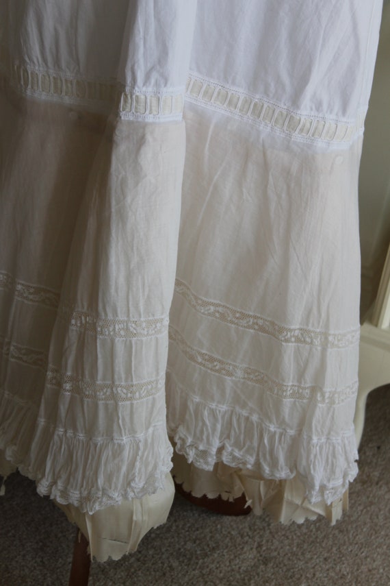 Antique silk, white cotton and lace underskirt, l… - image 9