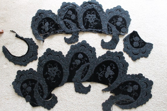 Salvaged Victorian black velvet & jet beaded bodi… - image 3