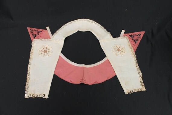 Antique silk & lace collars, pink, cream linen, i… - image 3