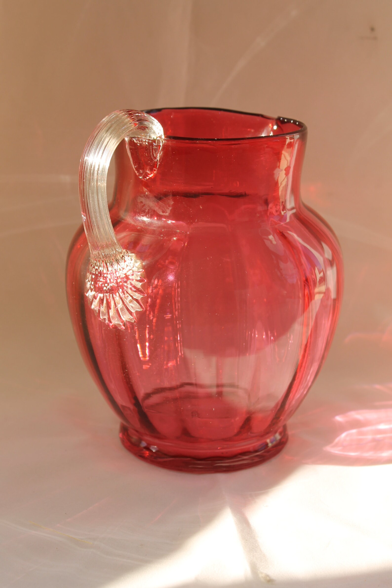 Victorian cranberry red large glass jug with clear glass Etsy
