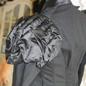 Victorian unworn black jacket, antique wool & satin long sleeve boned bodice, Victorian gothic pristine condition costume corset jacket